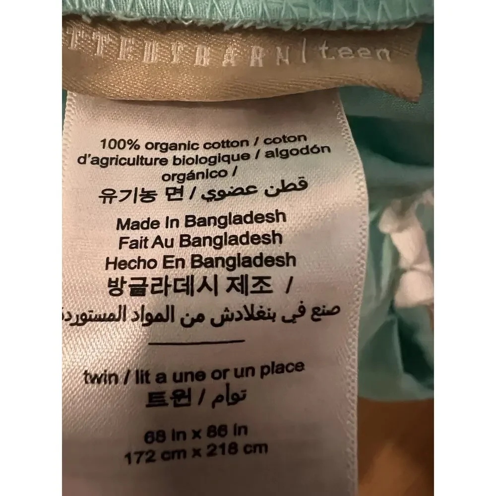 Pottery Barn Teen Ruched Rosette Duvet Cover Teal 100% Organic Cotton Twin
